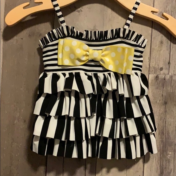 Mudpie black white striped Swimsuit Size 9-12 mos. - Picture 1 of 3